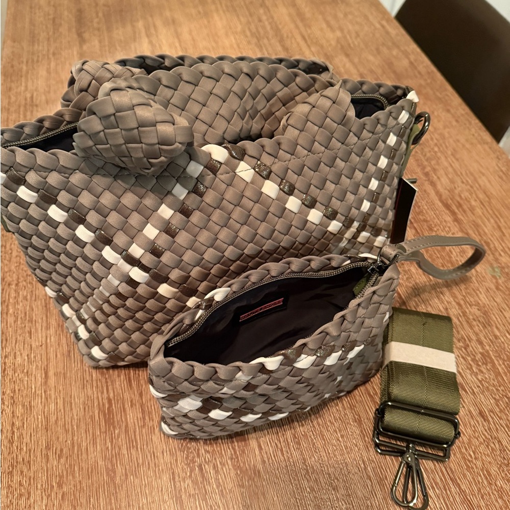 Haute Shore Mark Sage Green woven tote and crossbody pouch NWT